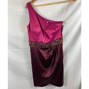 NWT Mignon Beaded One Shoulder Satin Cocktail Dress 4